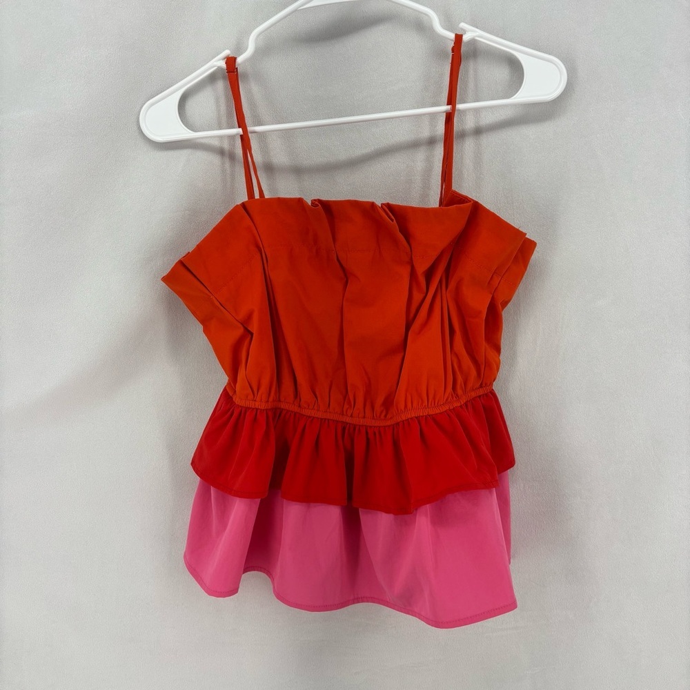 TCEC Colorblock Ruffled Tank Top in Orange and Pink - Picture 2 of 9